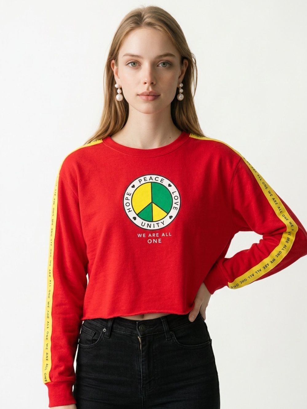 MIGHTY FINE | Red Lightweight Unity Pullover Crop Sweatshirt Women’s Size Large